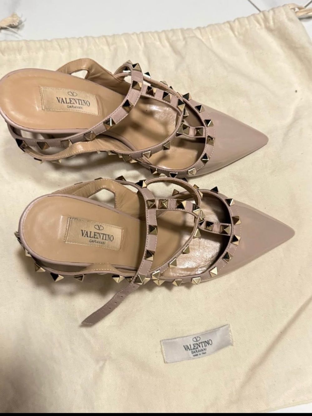 Valentino Blush Pink Rockstud Pointed-Toe Slingback Heels